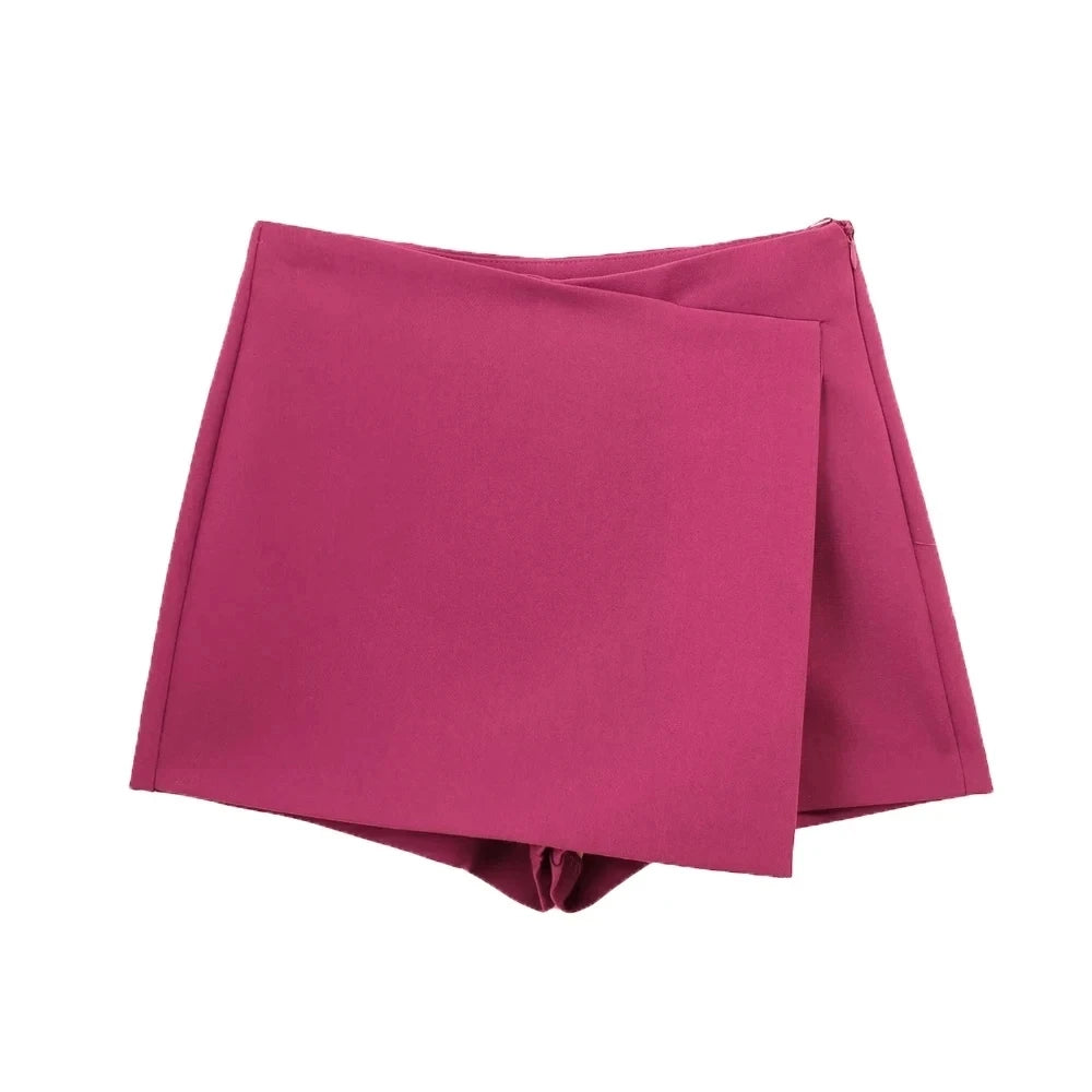 TRZA Women Fashion Pareo Style Asymmetric Shorts Skirts Vintage High Waist Side Zipper Female Skort Mujer - 3KDyn